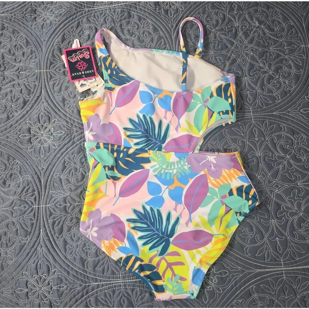 ANDY & EVAN Tropical Cutout One Piece Swimsuit Girls M – Bright Floral